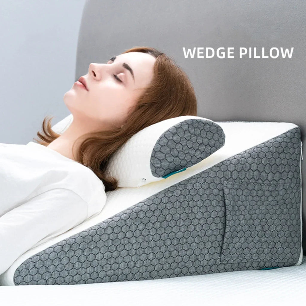 2-Piece Memory Foam Wedge Pillow Set Triangle Neck Support Dark Grey